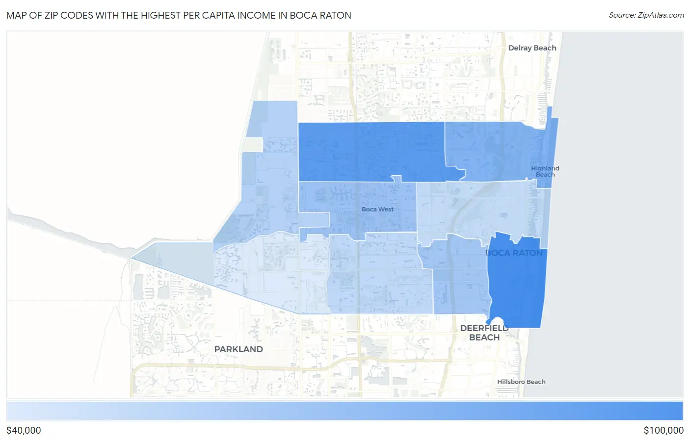 Zip Codes with the Highest Per Capita Income in Boca Raton Map
