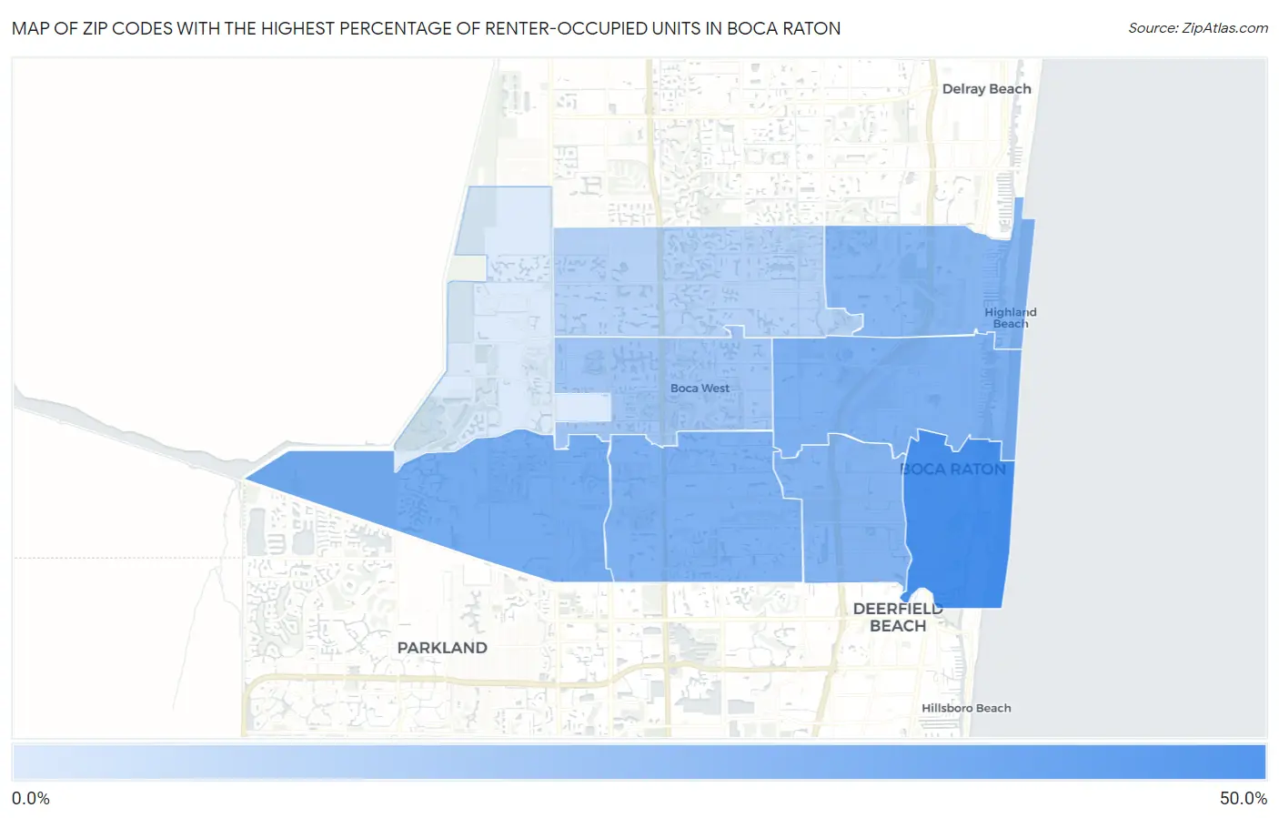 Zip Codes with the Highest Percentage of Renter-Occupied Units in Boca Raton Map