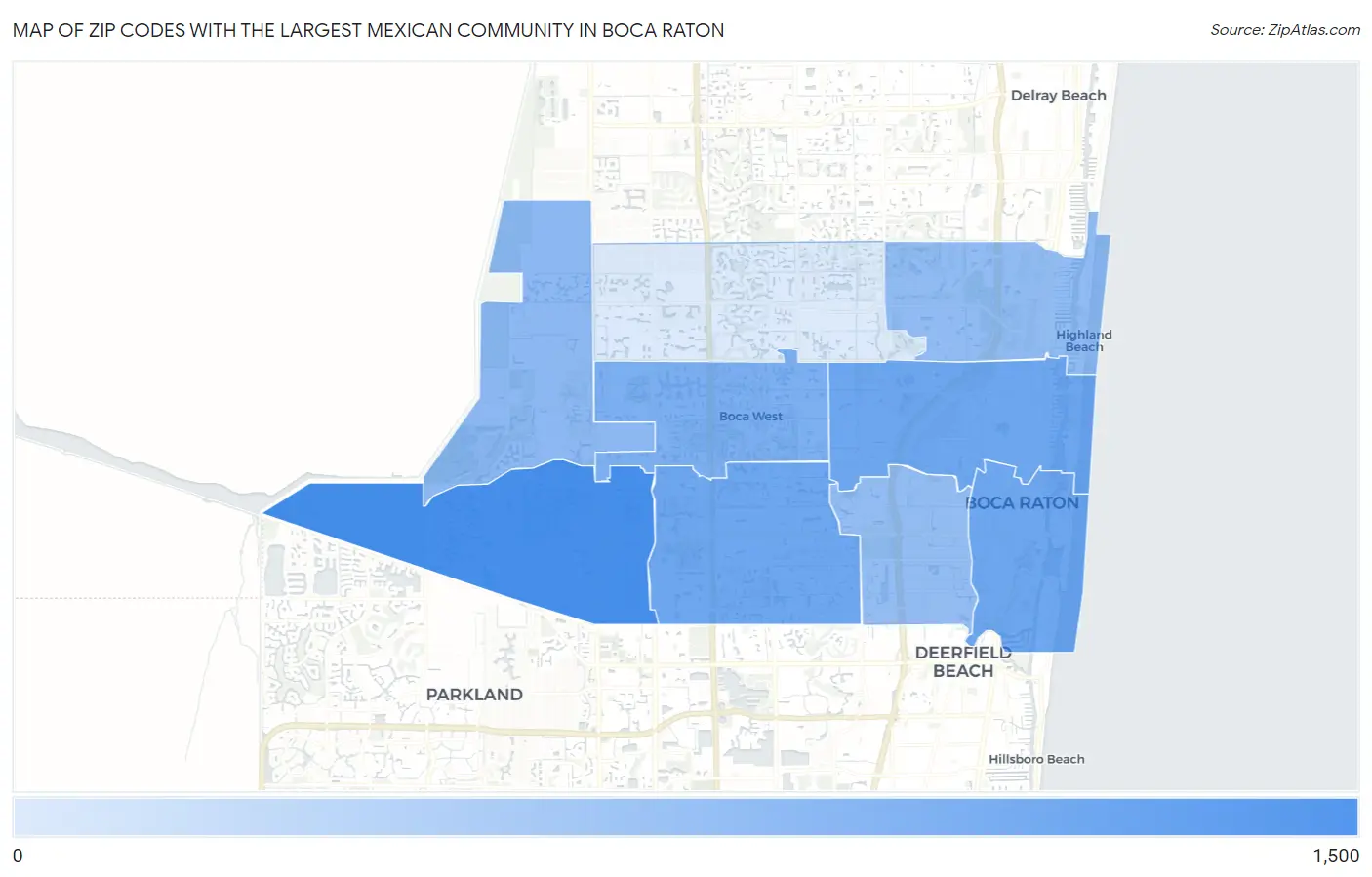 Zip Codes with the Largest Mexican Community in Boca Raton Map