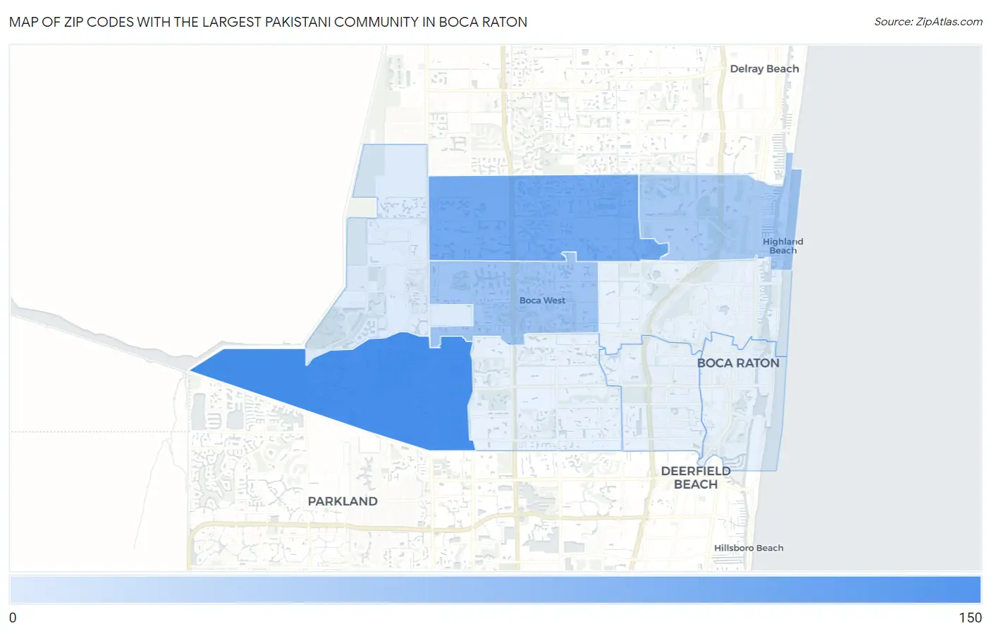 Zip Codes with the Largest Pakistani Community in Boca Raton Map