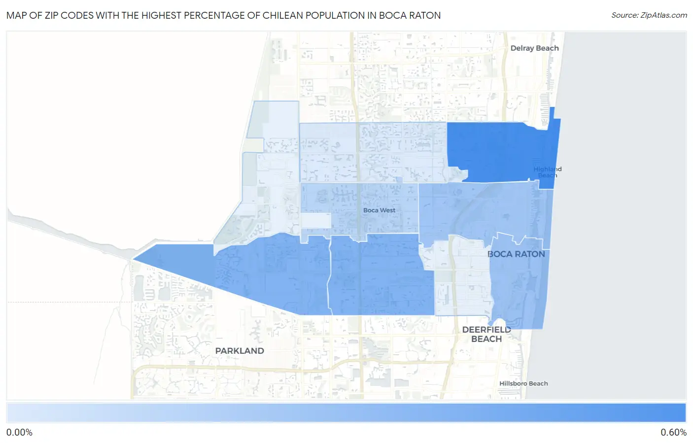 Zip Codes with the Highest Percentage of Chilean Population in Boca Raton Map