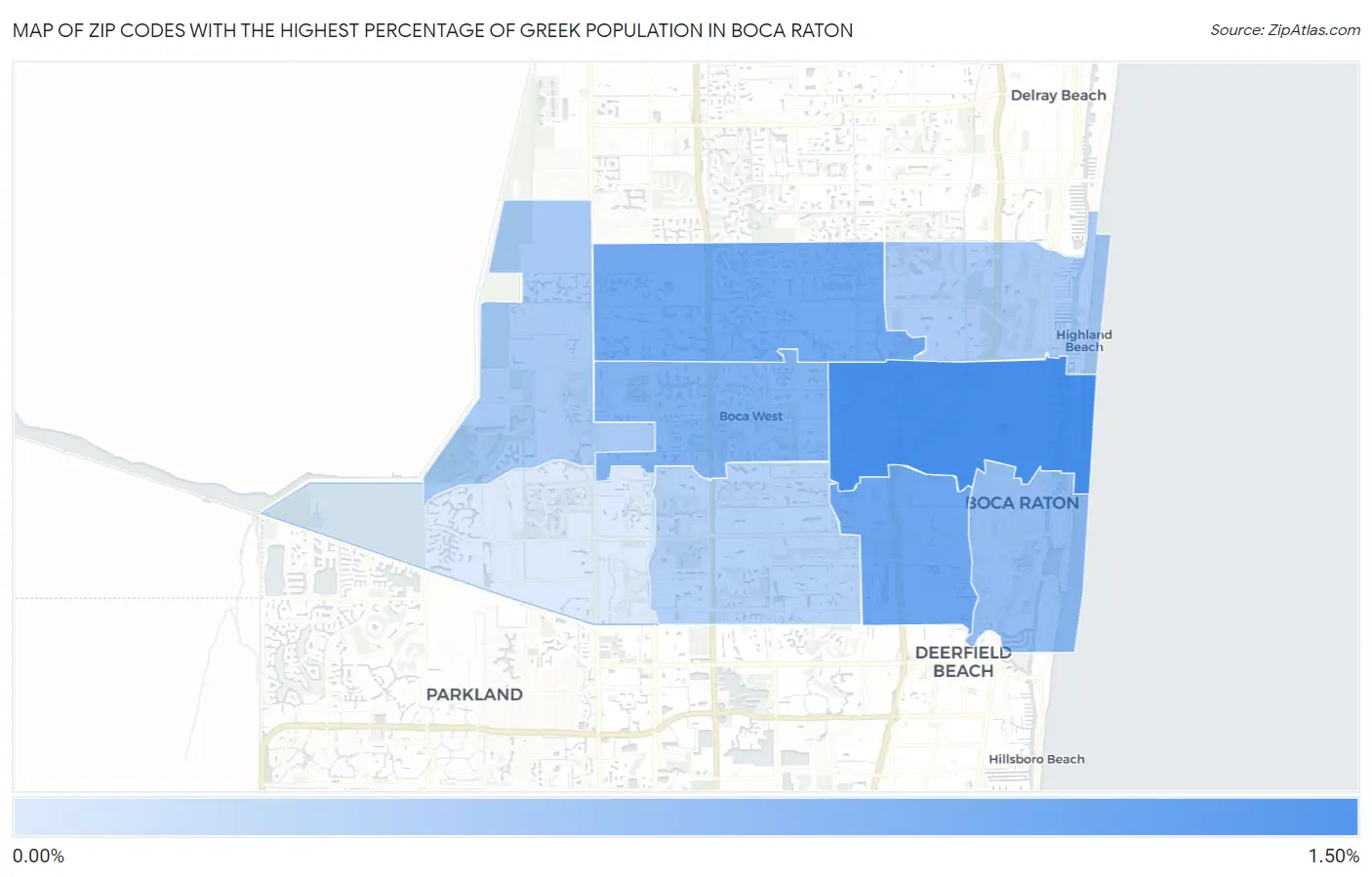 Zip Codes with the Highest Percentage of Greek Population in Boca Raton Map