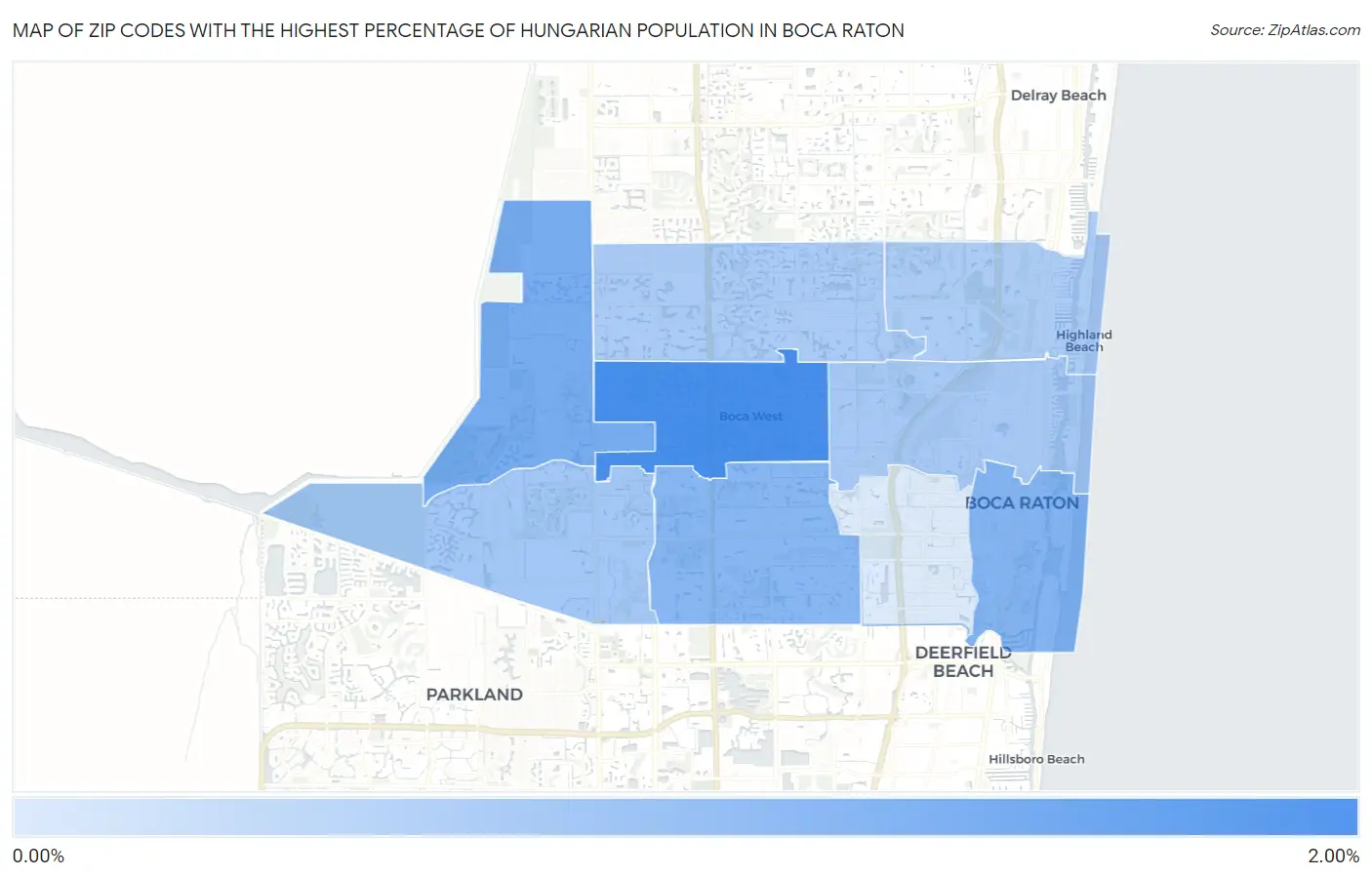 Zip Codes with the Highest Percentage of Hungarian Population in Boca Raton Map