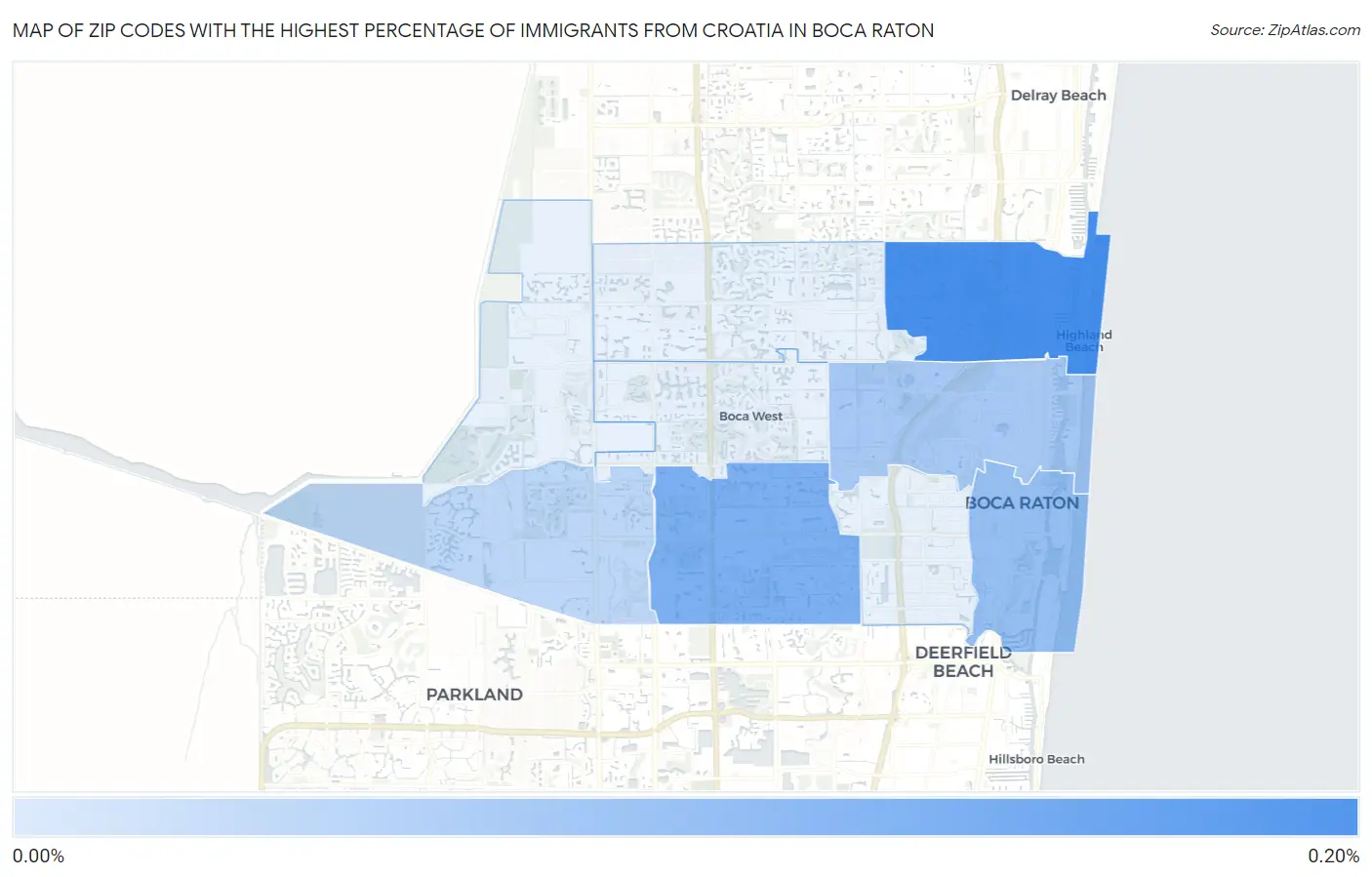 Zip Codes with the Highest Percentage of Immigrants from Croatia in Boca Raton Map