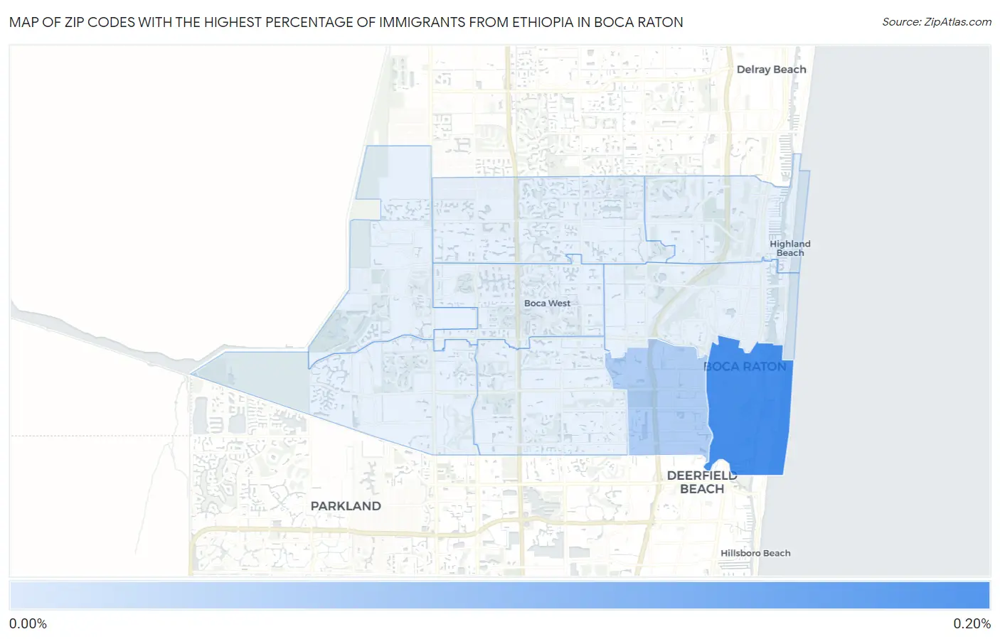Zip Codes with the Highest Percentage of Immigrants from Ethiopia in Boca Raton Map