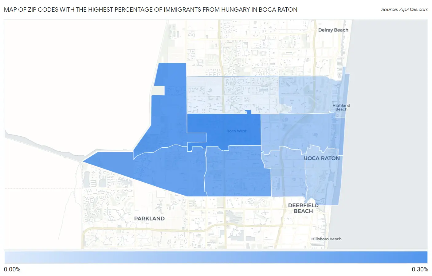 Zip Codes with the Highest Percentage of Immigrants from Hungary in Boca Raton Map