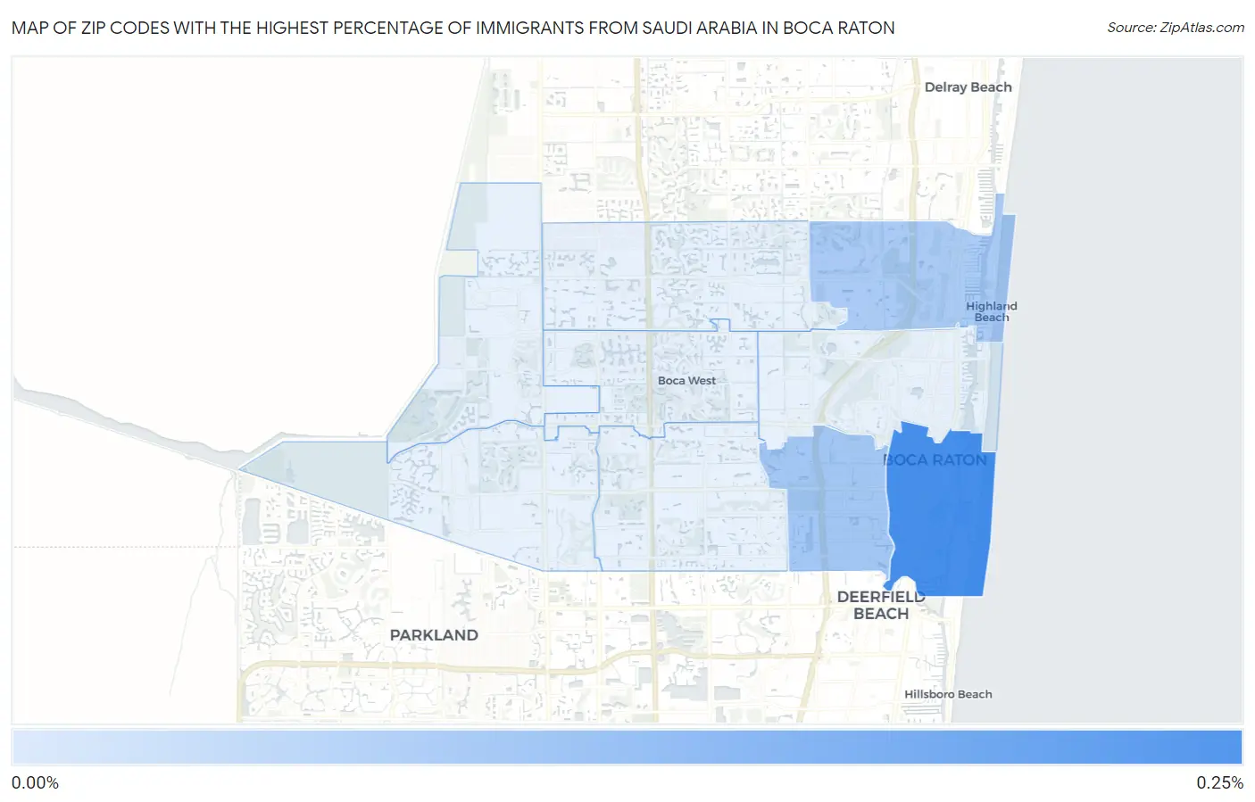 Zip Codes with the Highest Percentage of Immigrants from Saudi Arabia in Boca Raton Map