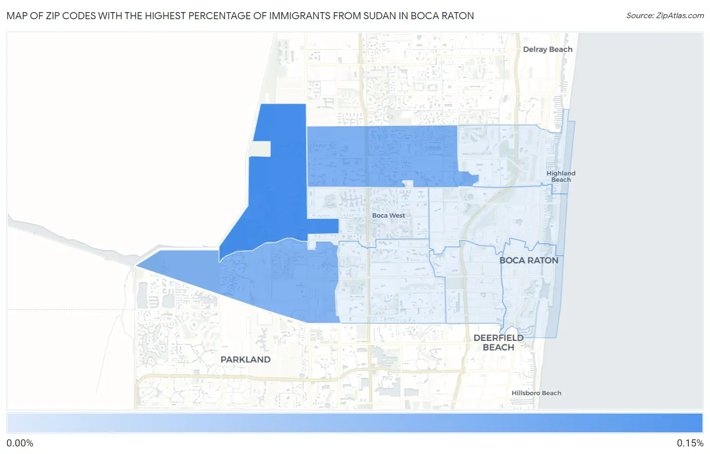 Zip Codes with the Highest Percentage of Immigrants from Sudan in Boca Raton Map