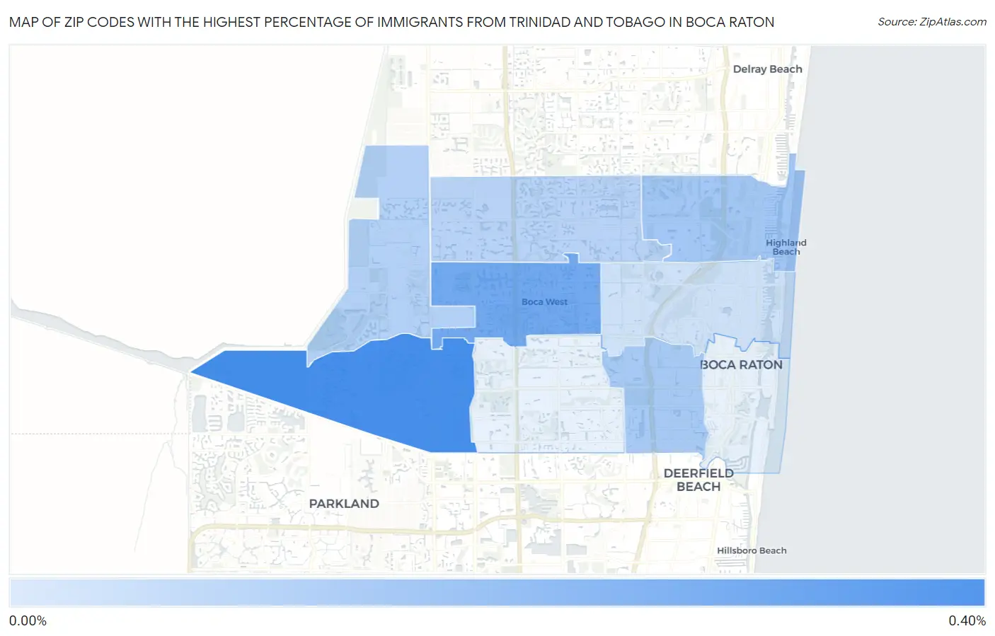 Zip Codes with the Highest Percentage of Immigrants from Trinidad and Tobago in Boca Raton Map