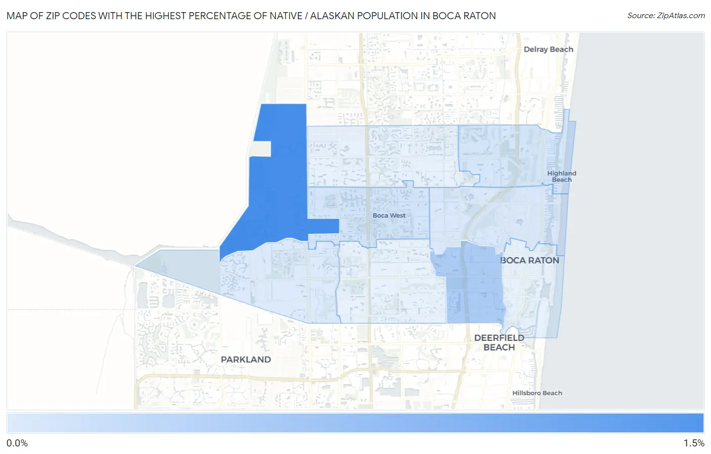 Zip Codes with the Highest Percentage of Native / Alaskan Population in Boca Raton Map