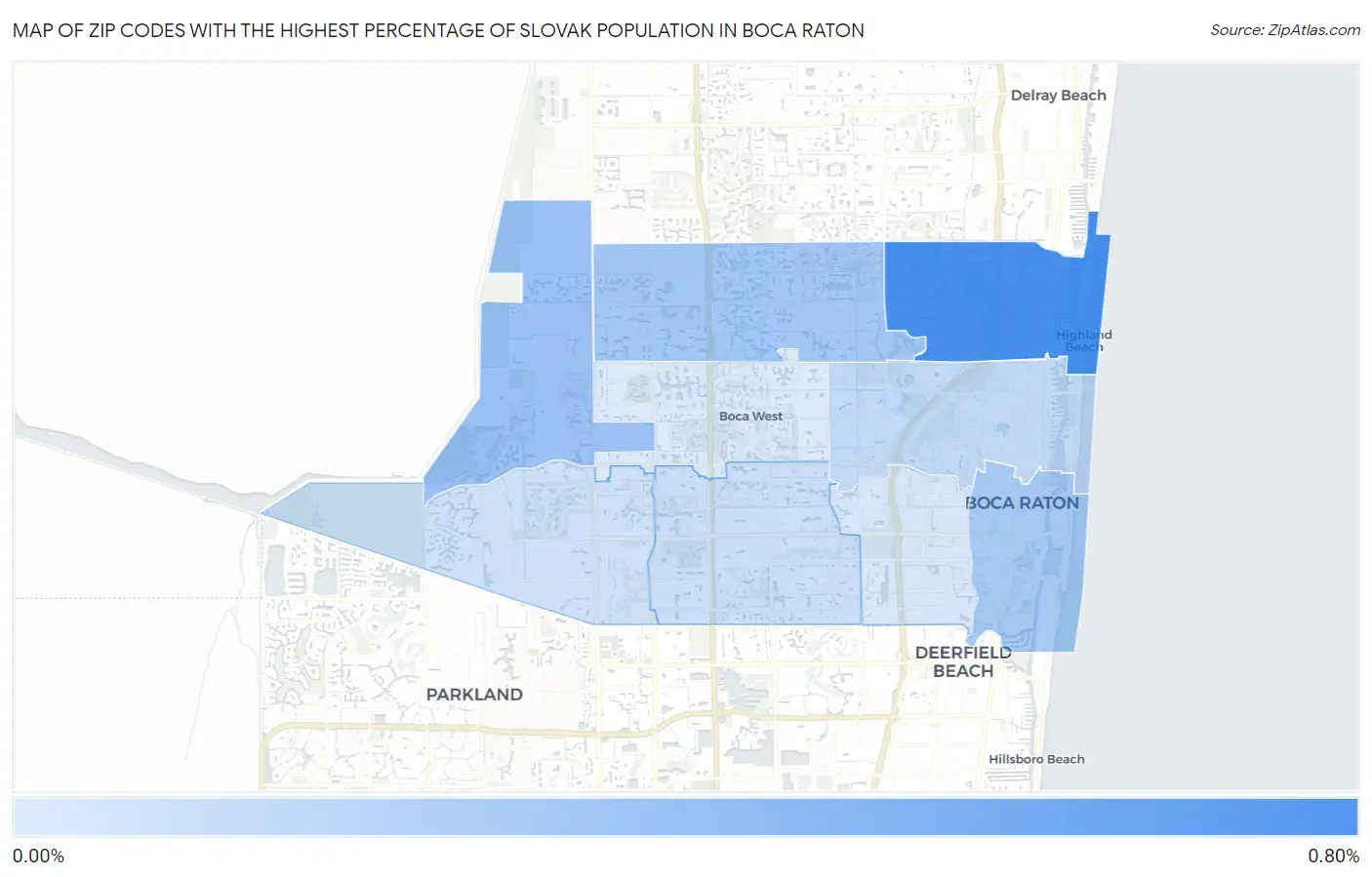 Zip Codes with the Highest Percentage of Slovak Population in Boca Raton Map