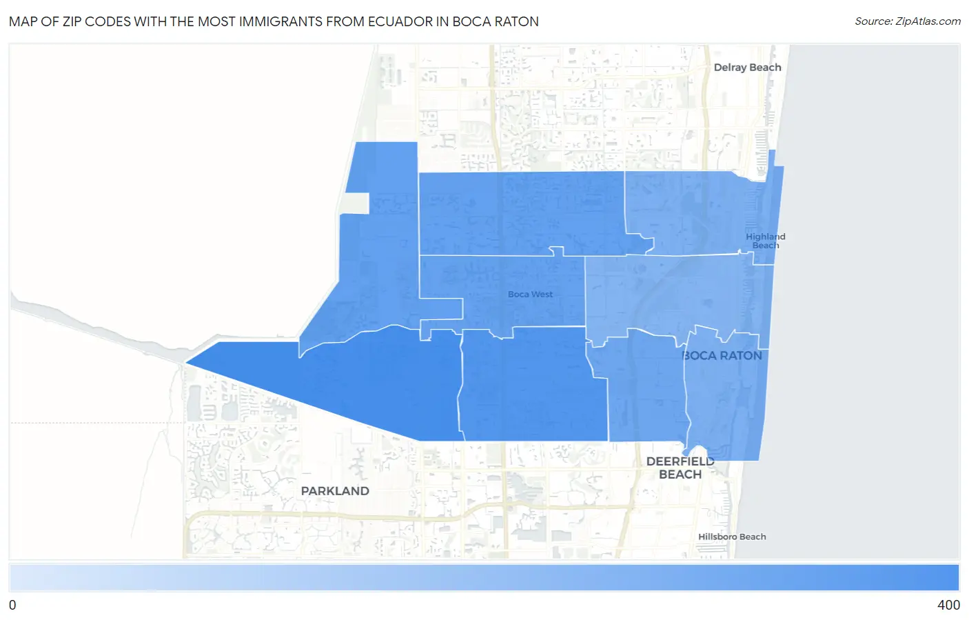 Zip Codes with the Most Immigrants from Ecuador in Boca Raton Map