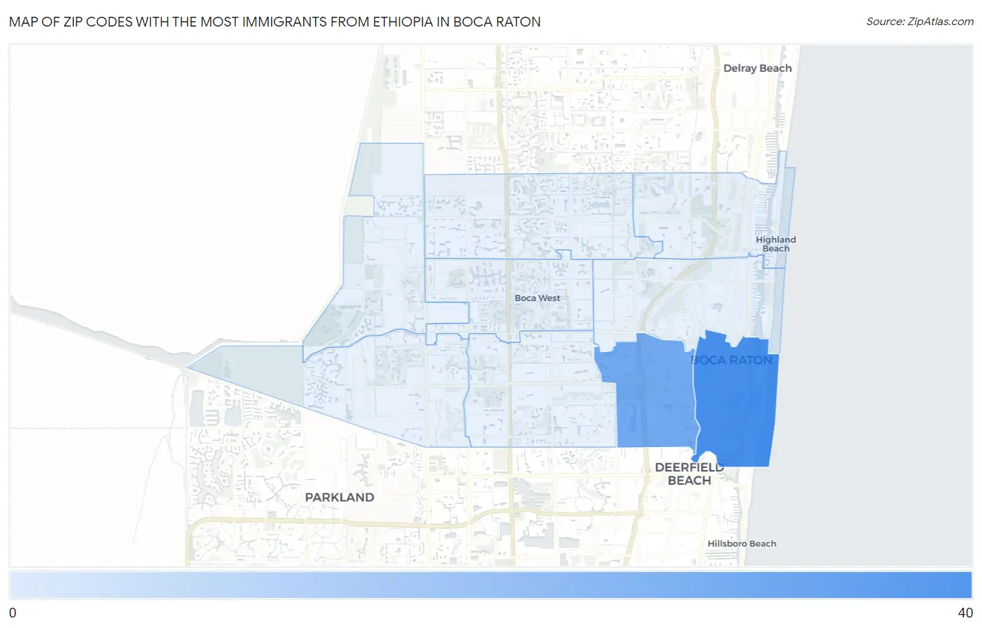 Zip Codes with the Most Immigrants from Ethiopia in Boca Raton Map