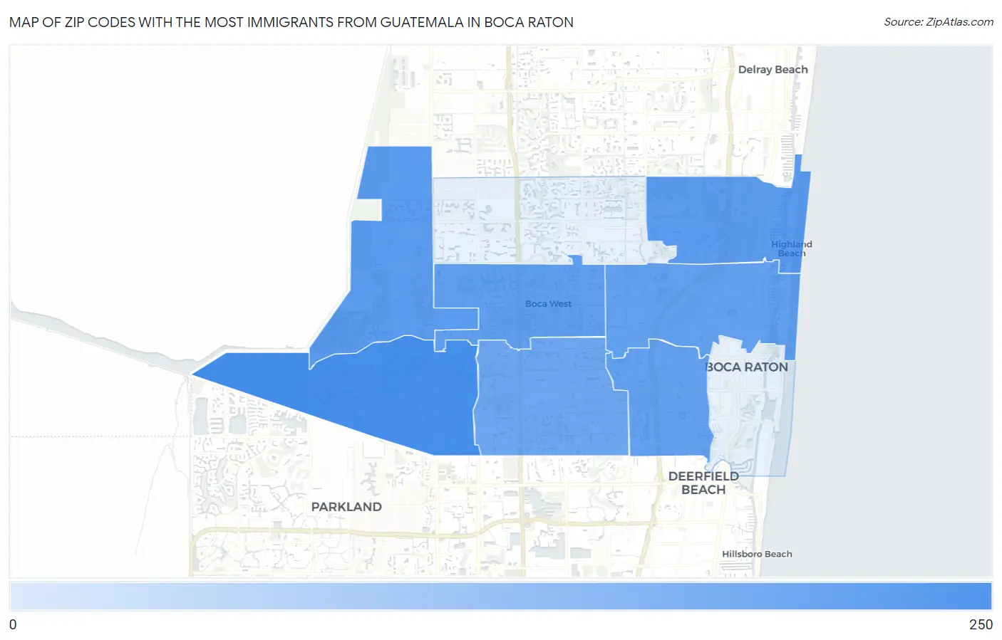 Zip Codes with the Most Immigrants from Guatemala in Boca Raton Map