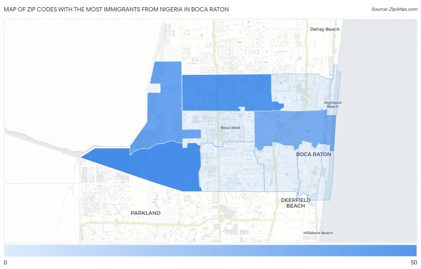 Zip Codes with the Most Immigrants from Nigeria in Boca Raton Map