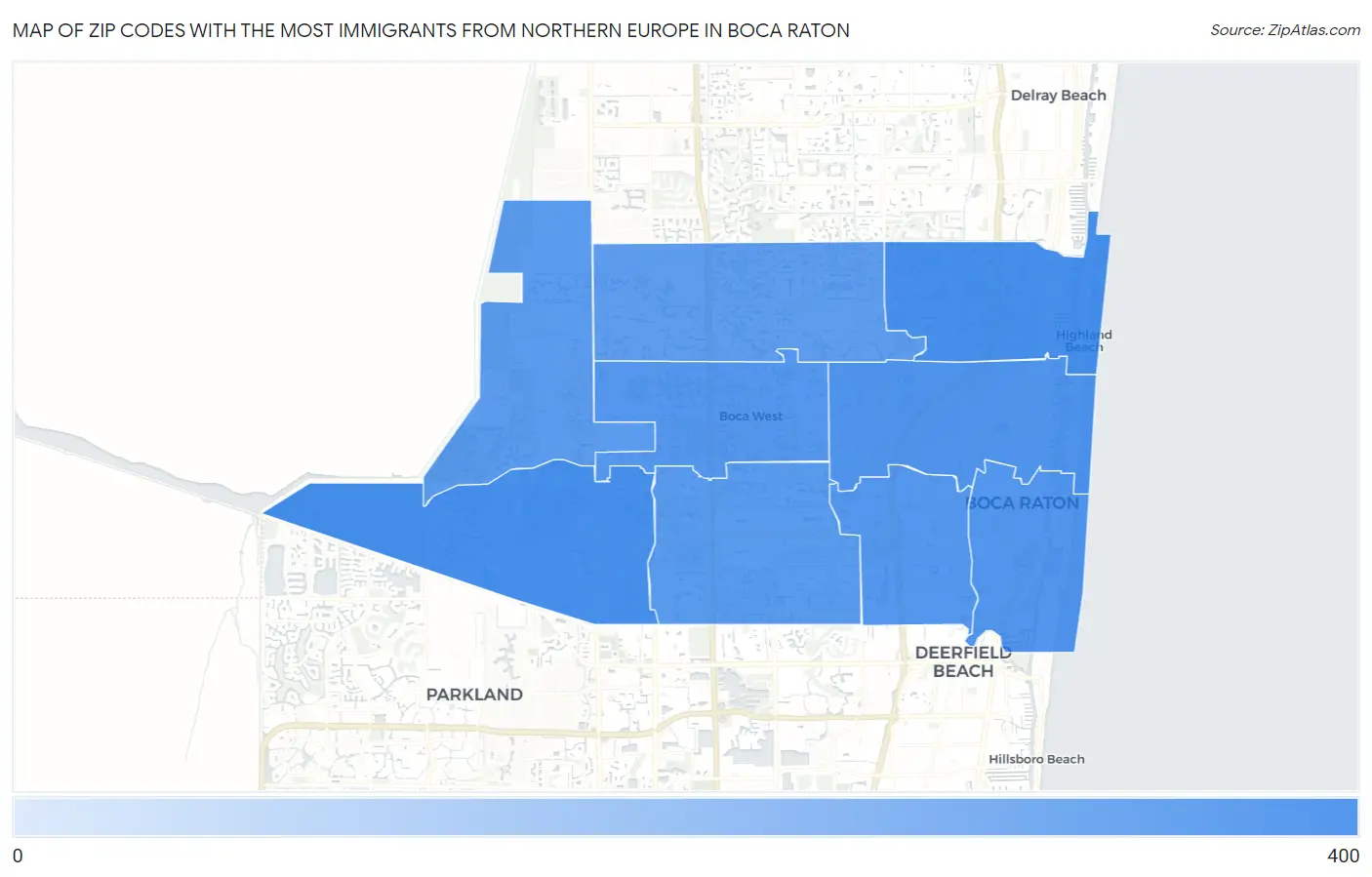 Zip Codes with the Most Immigrants from Northern Europe in Boca Raton Map