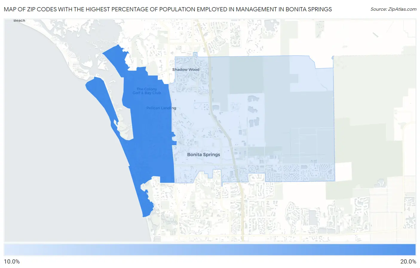 Zip Codes with the Highest Percentage of Population Employed in Management in Bonita Springs Map