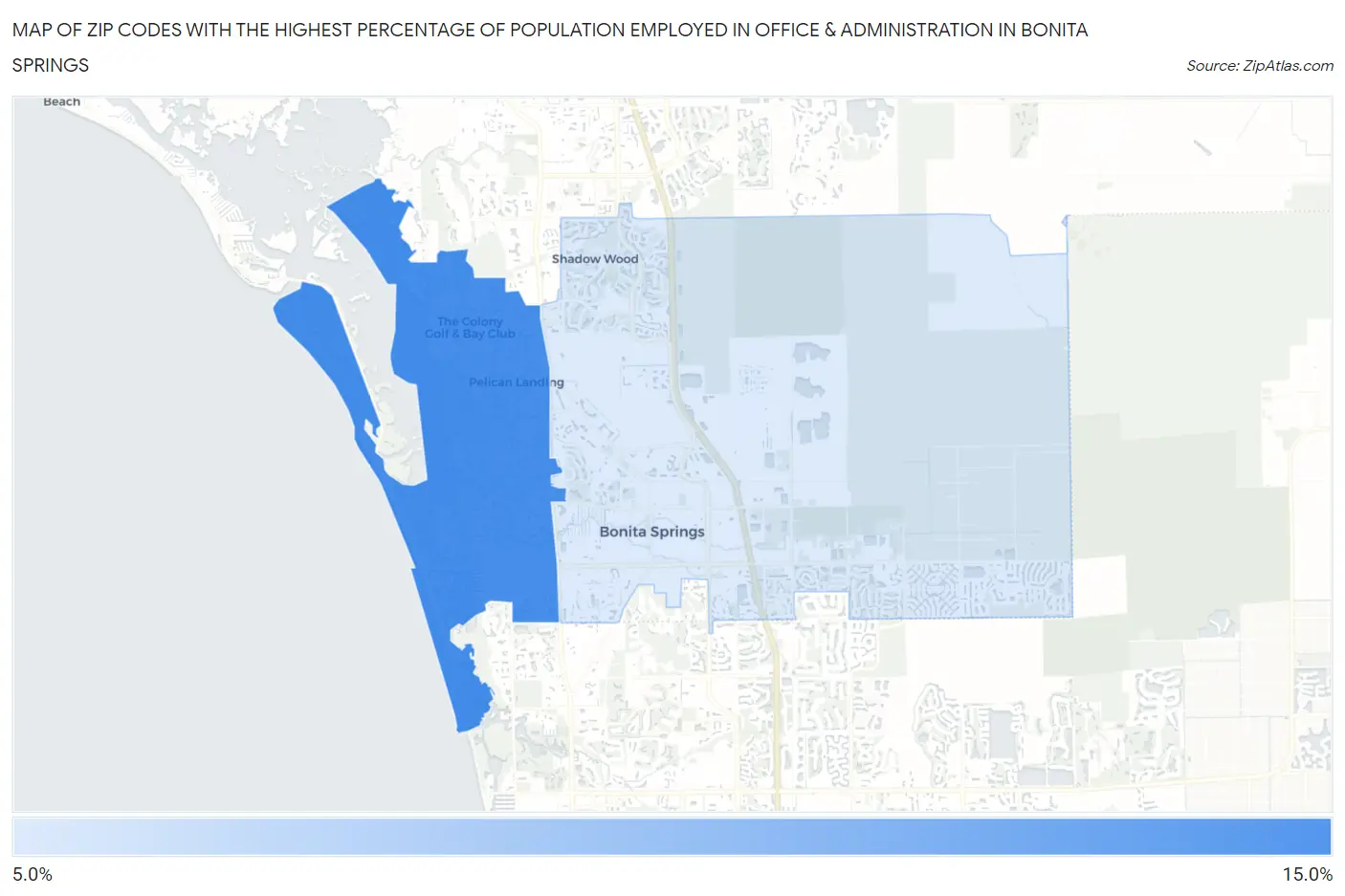 Zip Codes with the Highest Percentage of Population Employed in Office & Administration in Bonita Springs Map