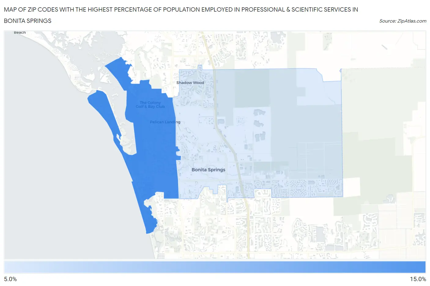 Zip Codes with the Highest Percentage of Population Employed in Professional & Scientific Services in Bonita Springs Map