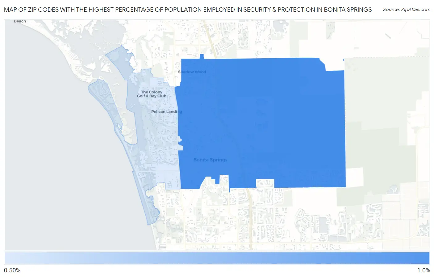Zip Codes with the Highest Percentage of Population Employed in Security & Protection in Bonita Springs Map