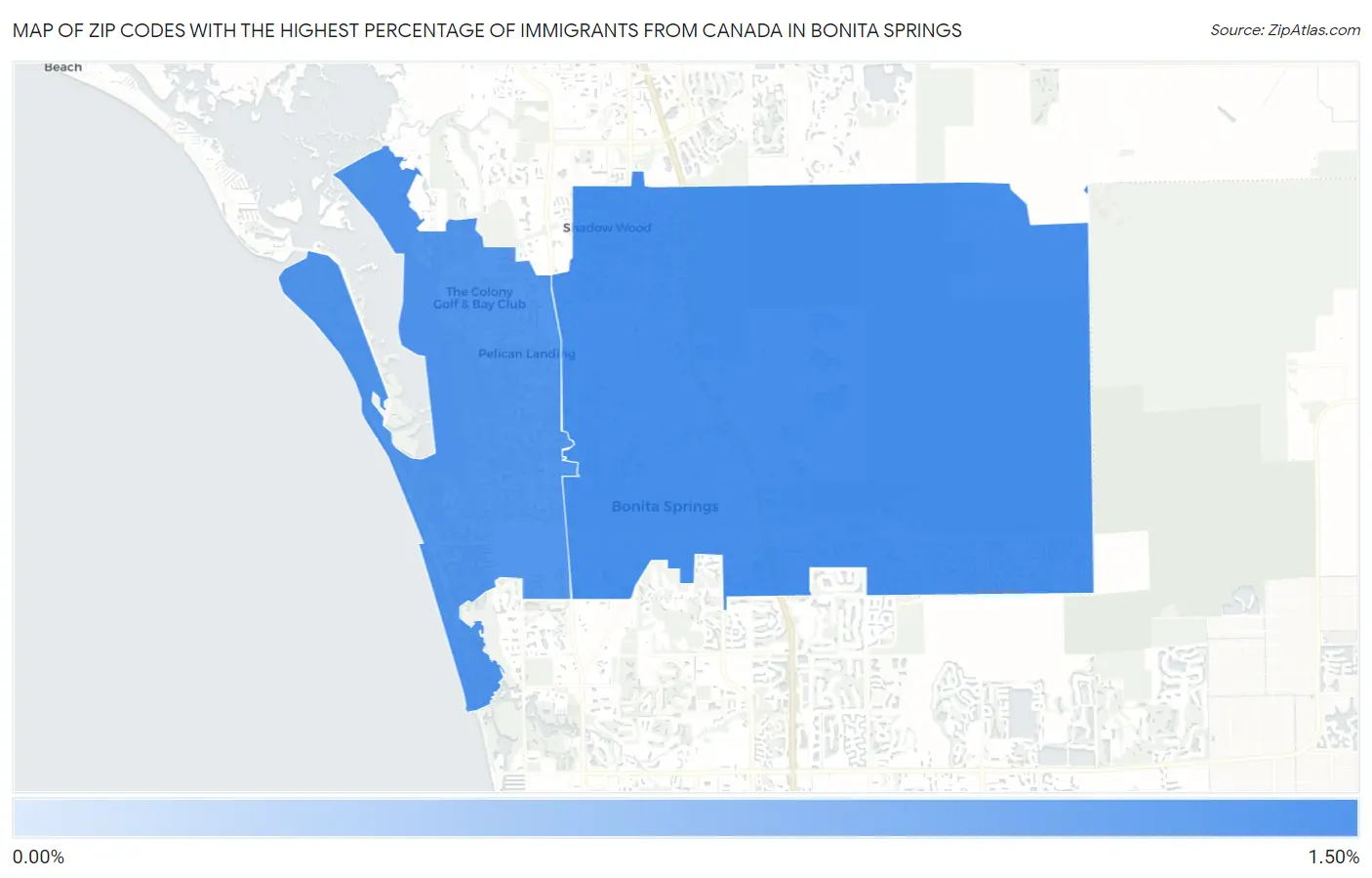 Zip Codes with the Highest Percentage of Immigrants from Canada in Bonita Springs Map