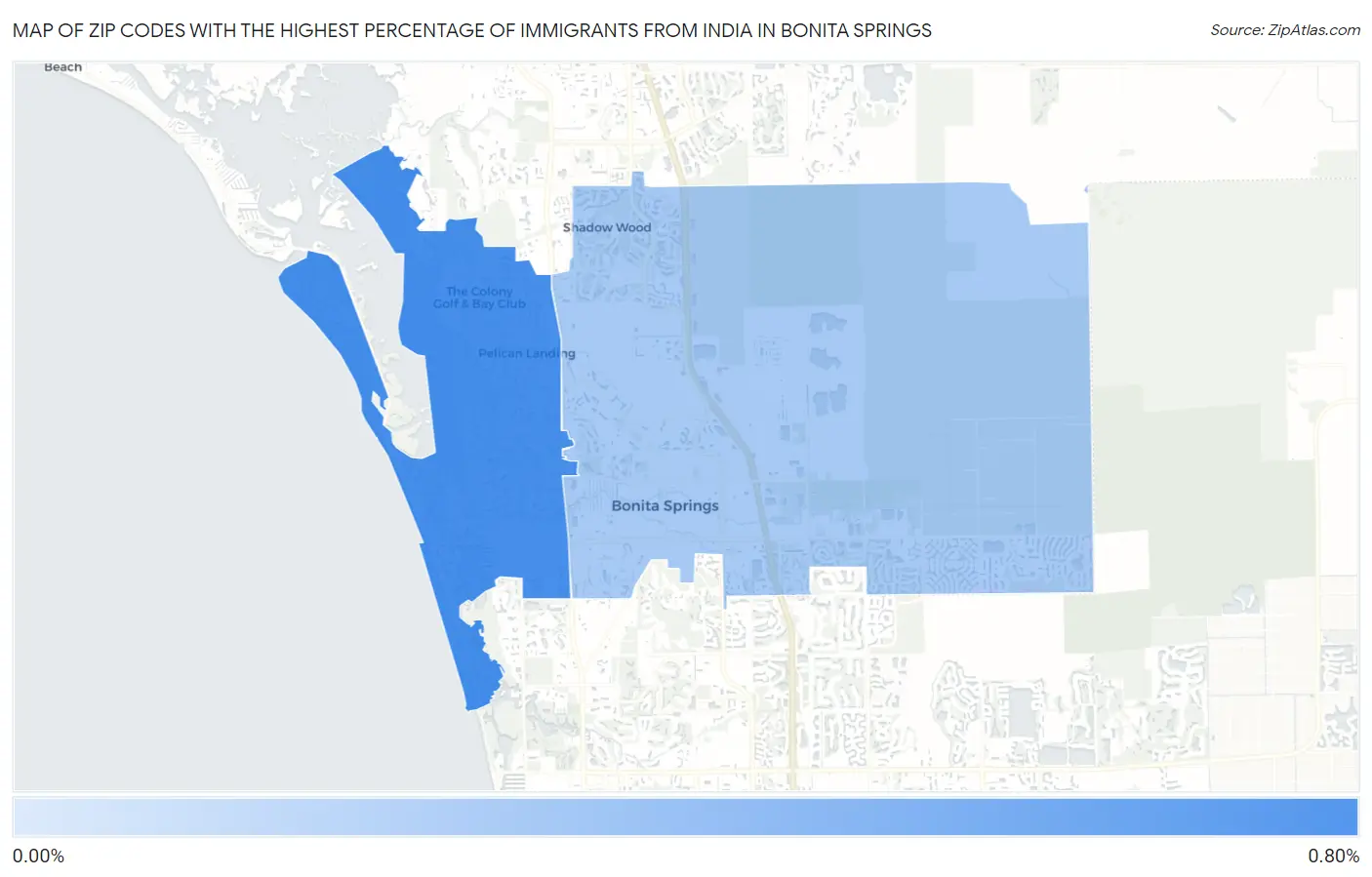 Zip Codes with the Highest Percentage of Immigrants from India in Bonita Springs Map