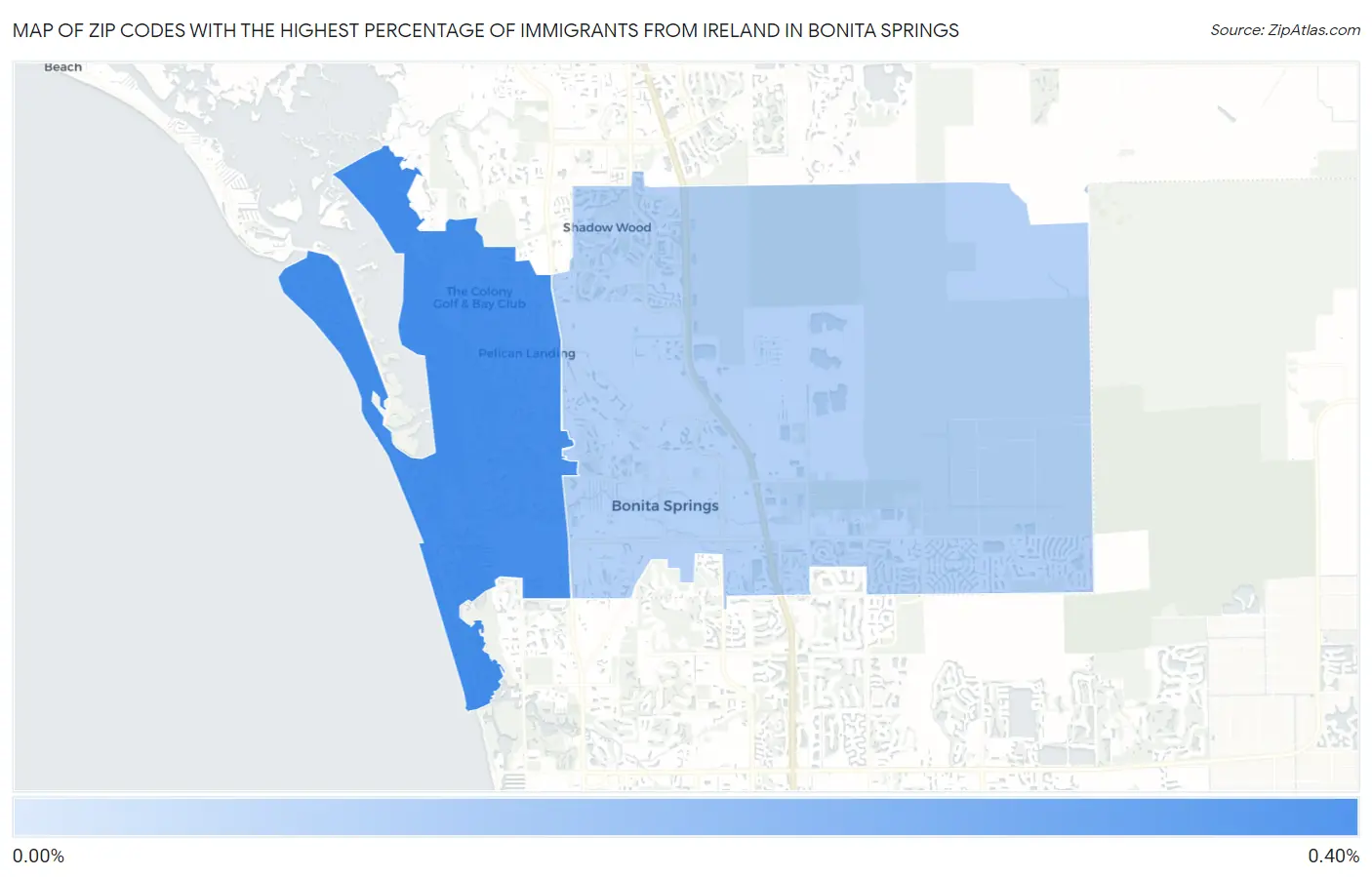 Zip Codes with the Highest Percentage of Immigrants from Ireland in Bonita Springs Map
