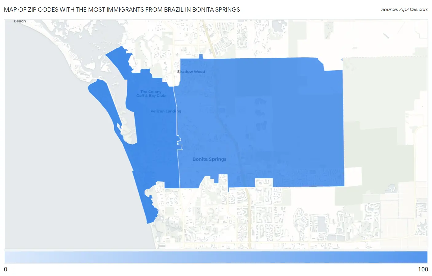 Zip Codes with the Most Immigrants from Brazil in Bonita Springs Map