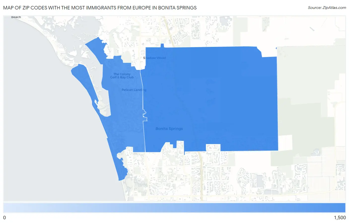 Zip Codes with the Most Immigrants from Europe in Bonita Springs Map