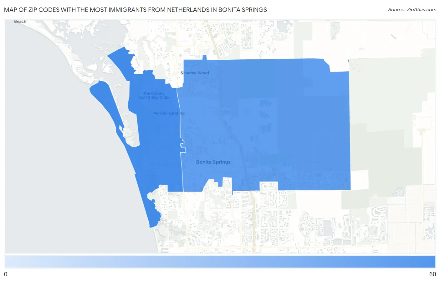 Zip Codes with the Most Immigrants from Netherlands in Bonita Springs Map