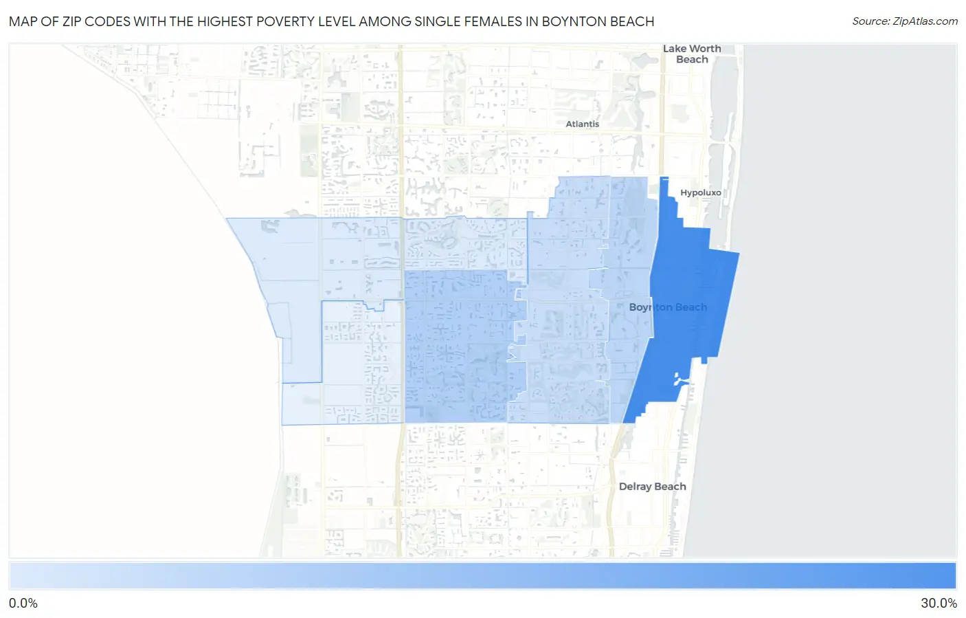 Zip Codes with the Highest Poverty Level Among Single Females in Boynton Beach Map