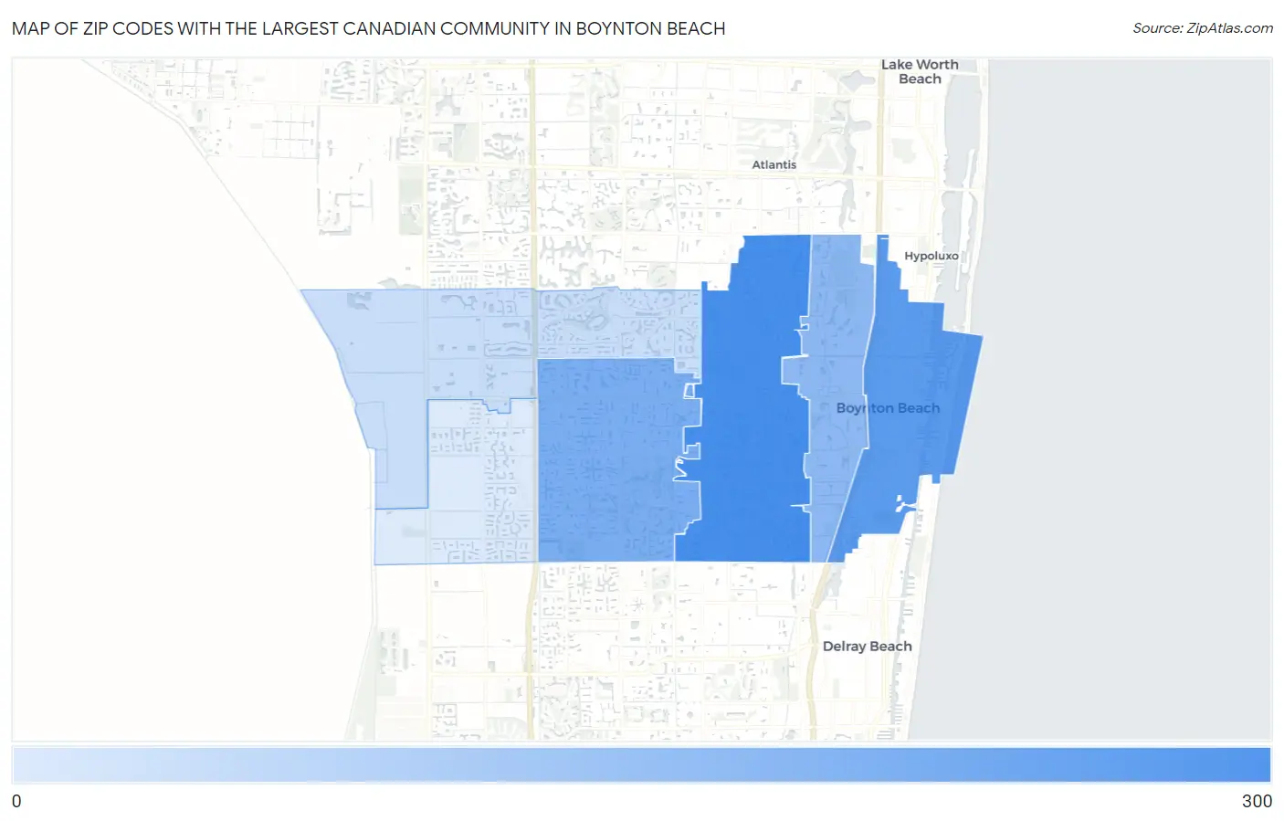 Zip Codes with the Largest Canadian Community in Boynton Beach Map