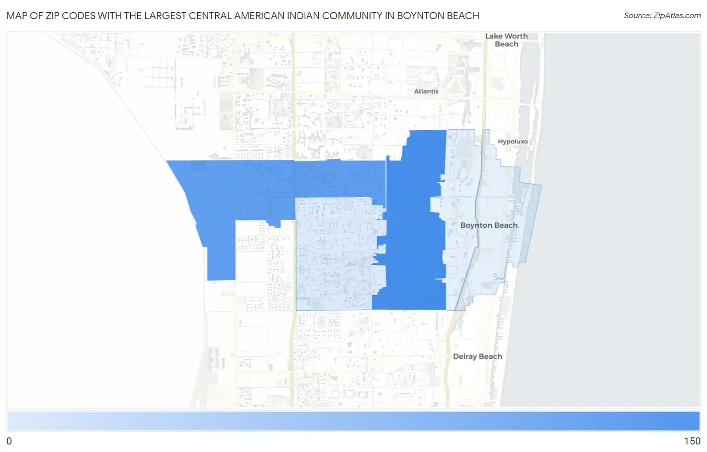 Zip Codes with the Largest Central American Indian Community in Boynton Beach Map