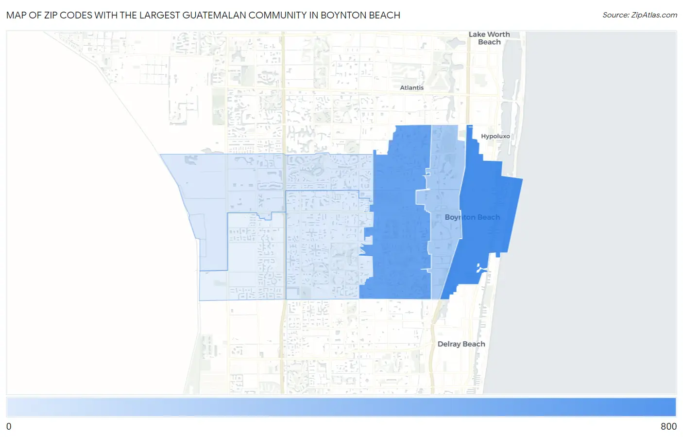 Zip Codes with the Largest Guatemalan Community in Boynton Beach Map