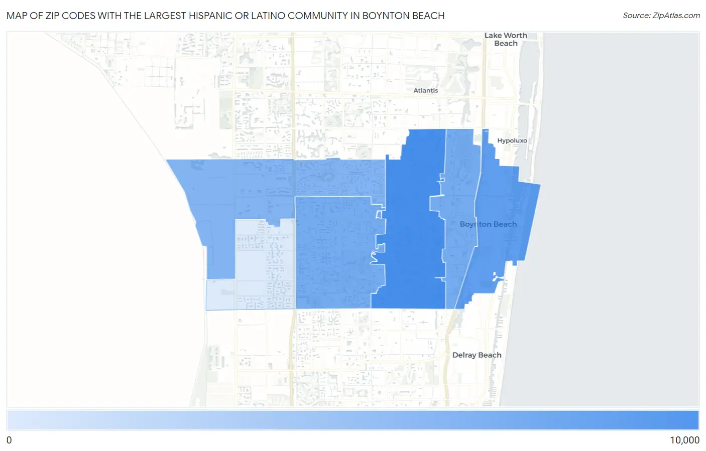 Zip Codes with the Largest Hispanic or Latino Community in Boynton Beach Map