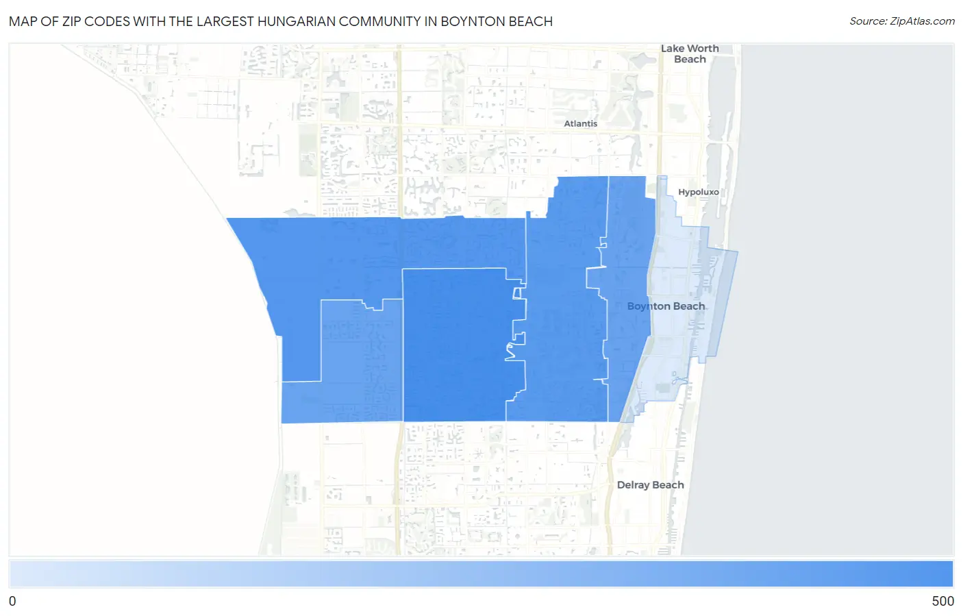 Zip Codes with the Largest Hungarian Community in Boynton Beach Map