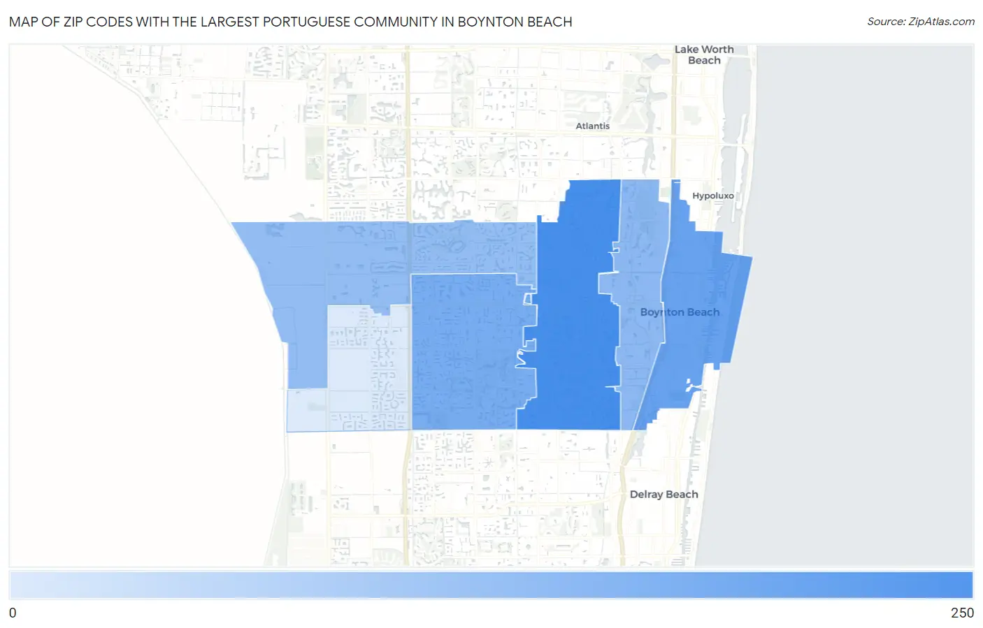 Zip Codes with the Largest Portuguese Community in Boynton Beach Map