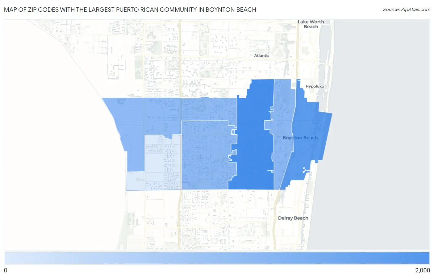 Zip Codes with the Largest Puerto Rican Community in Boynton Beach Map