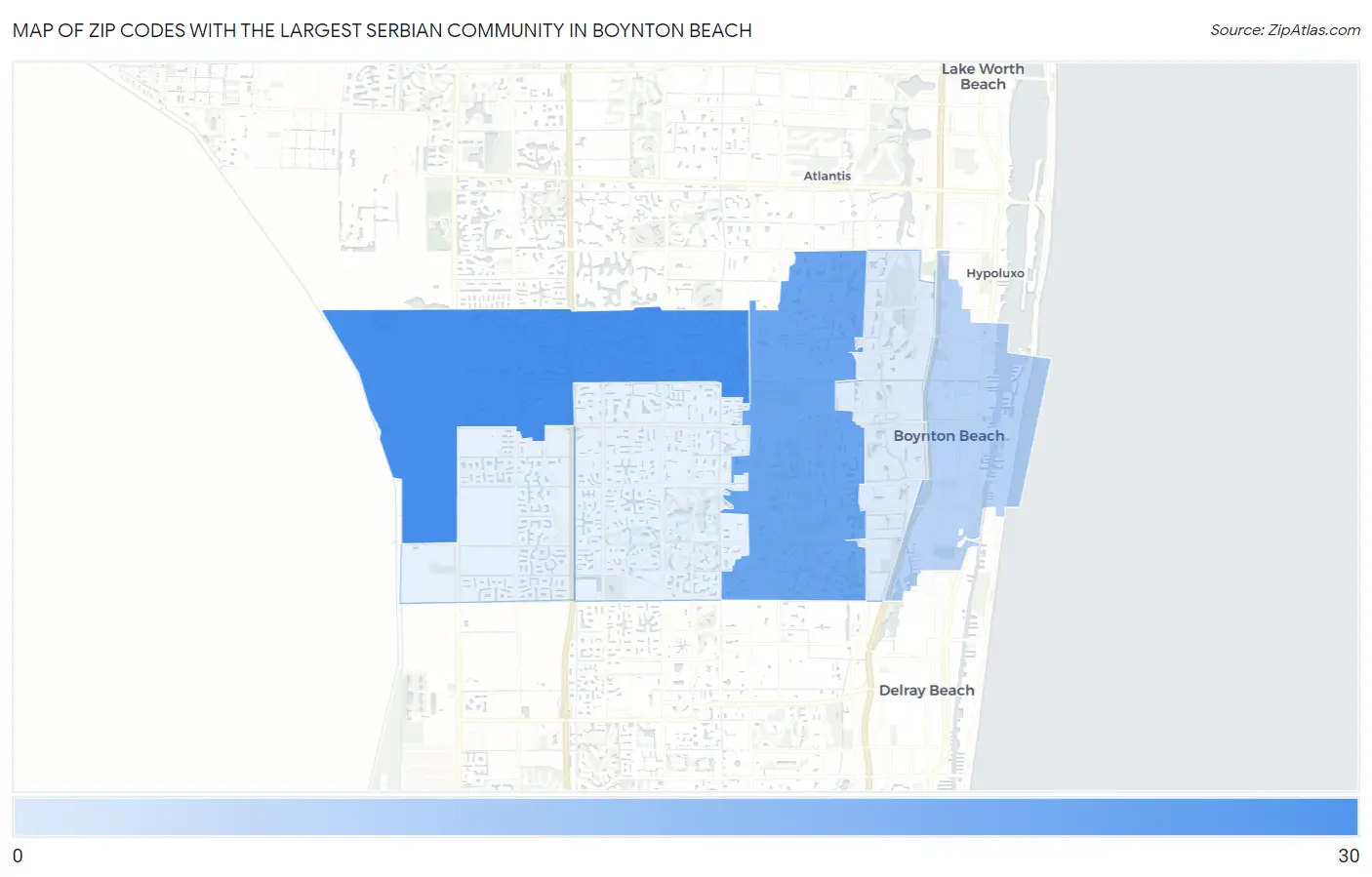 Zip Codes with the Largest Serbian Community in Boynton Beach Map