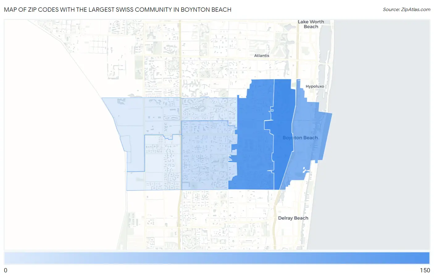 Zip Codes with the Largest Swiss Community in Boynton Beach Map