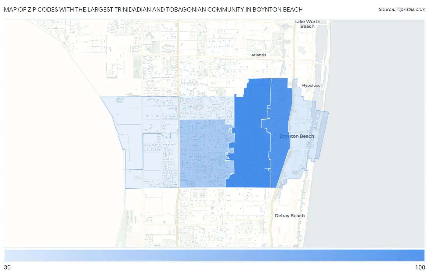 Zip Codes with the Largest Trinidadian and Tobagonian Community in Boynton Beach Map