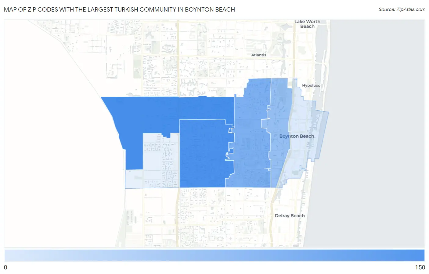 Zip Codes with the Largest Turkish Community in Boynton Beach Map