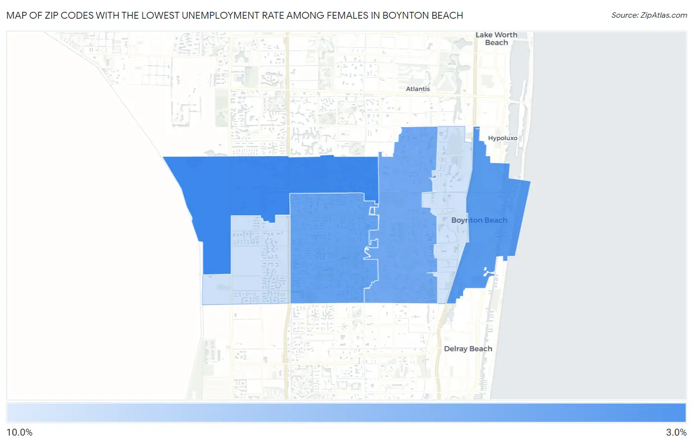 Zip Codes with the Lowest Unemployment Rate Among Females in Boynton Beach Map