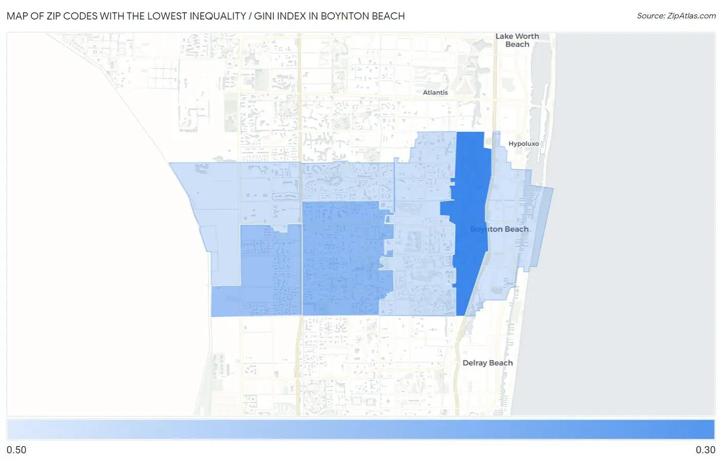 Zip Codes with the Lowest Inequality / Gini Index in Boynton Beach Map