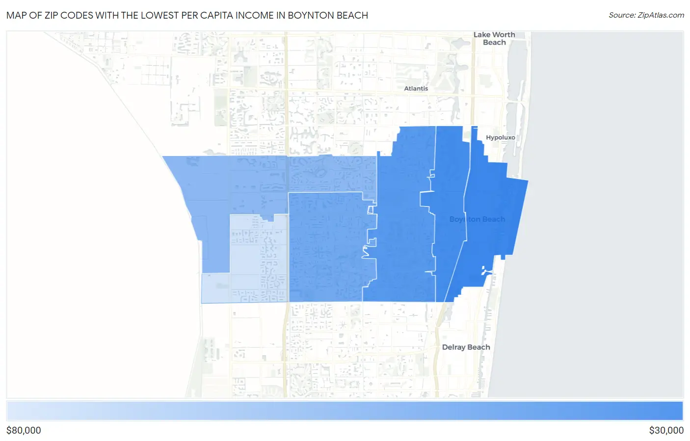 Zip Codes with the Lowest Per Capita Income in Boynton Beach Map