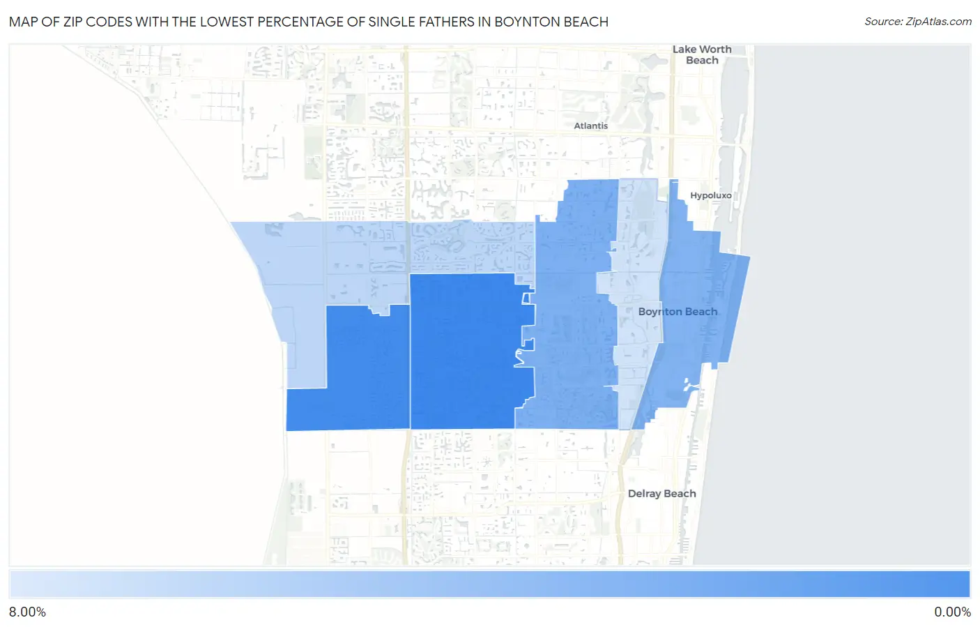 Zip Codes with the Lowest Percentage of Single Fathers in Boynton Beach Map