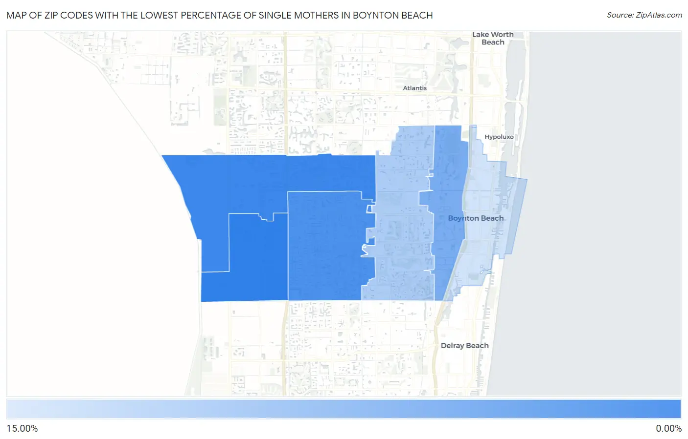 Zip Codes with the Lowest Percentage of Single Mothers in Boynton Beach Map