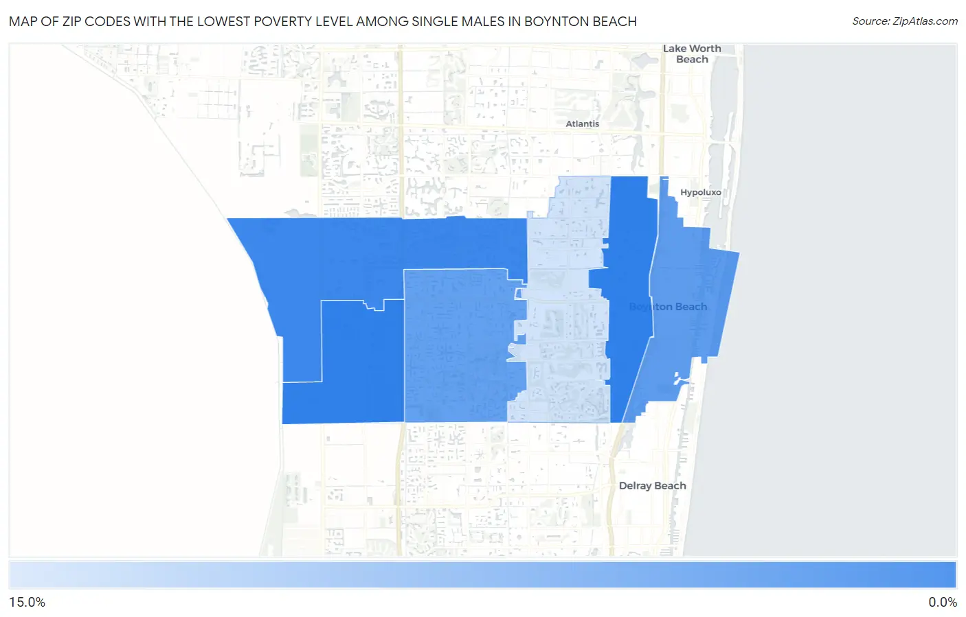 Zip Codes with the Lowest Poverty Level Among Single Males in Boynton Beach Map