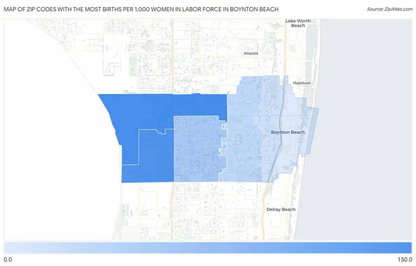 Zip Codes with the Most Births per 1,000 Women in Labor Force in Boynton Beach Map