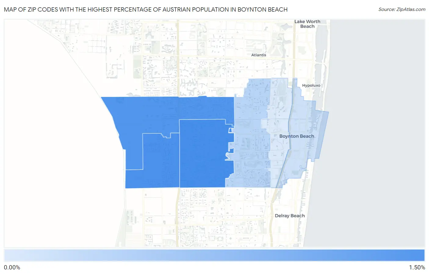 Zip Codes with the Highest Percentage of Austrian Population in Boynton Beach Map